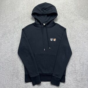 Maison Kitsune Hoodie Size Small Black Double Fox Head Embroidered Patch